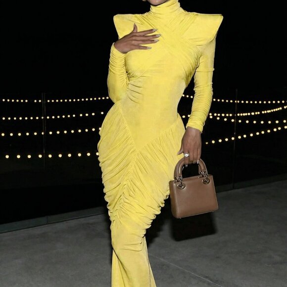 MODA ME COUTURE Dresses & Skirts - Yellow Elegant Women's High Neck Fitted Backless Party Dress